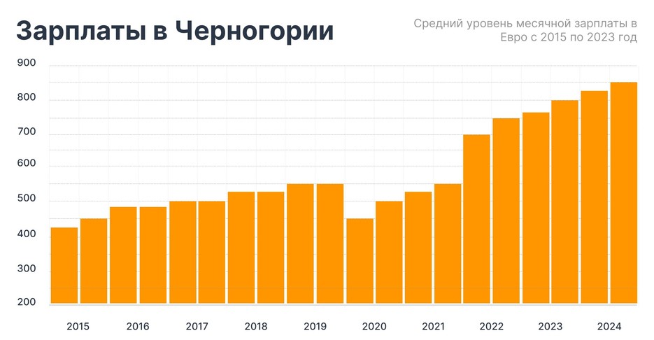 Средний уровень месячной зарплаты в Евро с 2015 по 2023 год